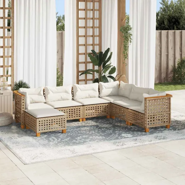 vidaXL 7-delige Loungeset met kussens poly rattan beige, foto 2