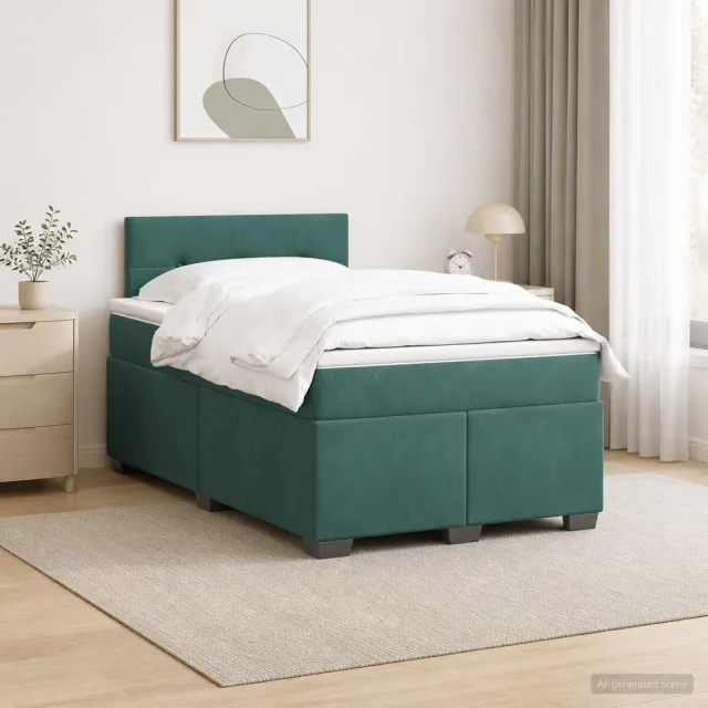 vidaXL Boxspring Bed met Matras en LED Donkergroen 120 x 190 cm