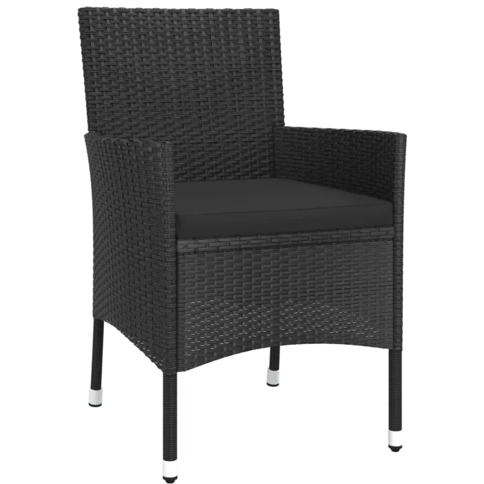vidaXL 3-delige Bistroset met kussens poly rattan zwart, foto 4