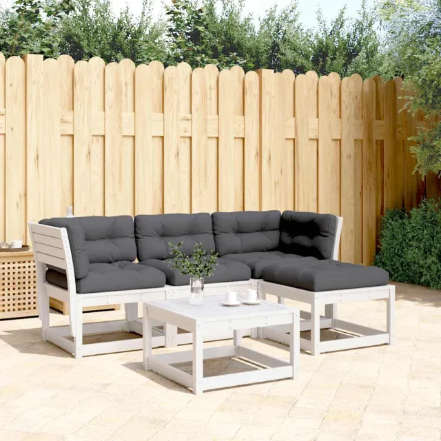 vidaXL 4-delige Loungeset met kussens massief grenenhout wit, foto 2
