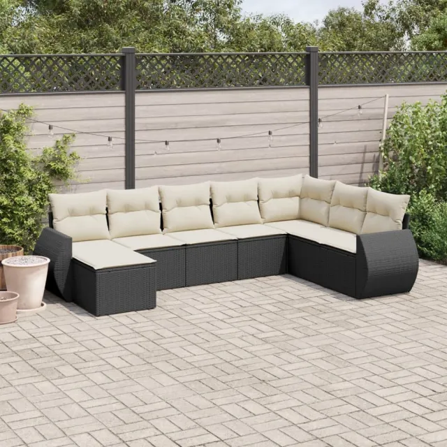 vidaXL 8-delige Loungeset met kussens poly rattan zwart