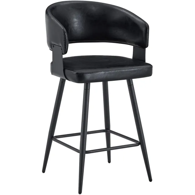 MUVANO Zwarte eetkamerstoelen set van 2 - Met armleuningen en gebogen rugleuning - PU-kunstleer en metalen frame - Voor keuken en restaurant