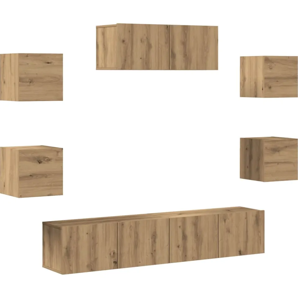 vidaXL 7-delig Tv-meubelset wandmontage artisanaal eiken Bruin