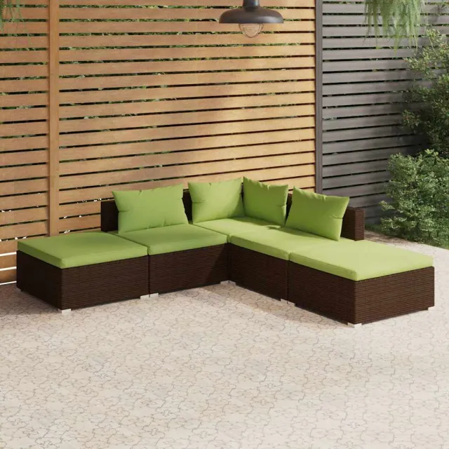 vidaXL 5-delige Loungeset met kussens poly rattan zwart, foto 2