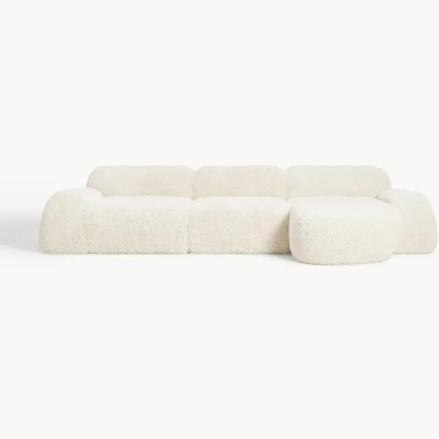 Westwing Collection Modulaire teddy-hoekbank Wolke (4-zits) Wit
