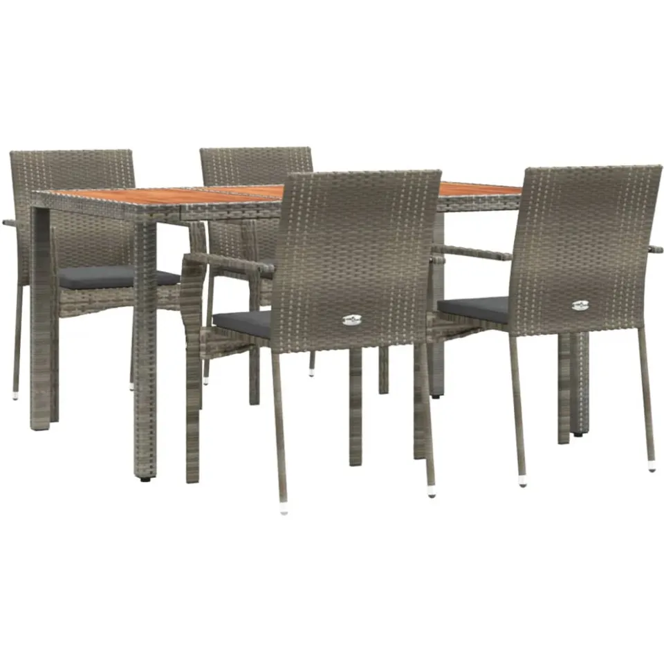 vidaXL 5-delige Tuinset met kussens poly rattan grijs