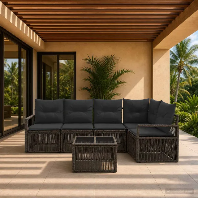 vidaXL Tuinbankenset 6 st Grijs poly rattan, foto 2