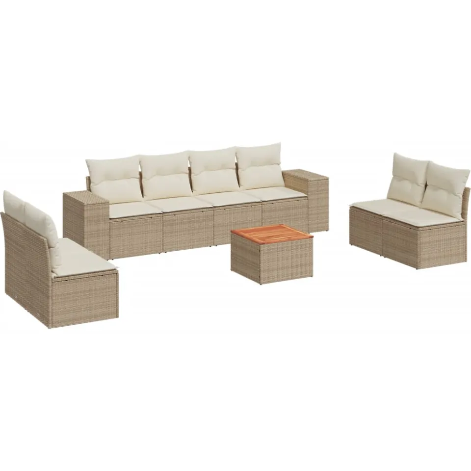 vidaXL 9-delige Loungeset met kussens poly rattan beige, foto 3