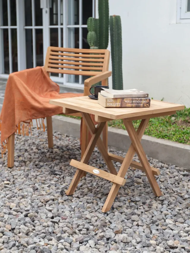 teakea Vierkante bijzettafel teak 60 x 60 x 45 cm - inklapbaar Naturel