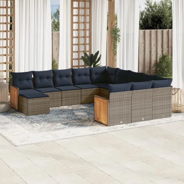 vidaXL 12-delige tuinbankset met kussens, grijs polyrotan, foto 2