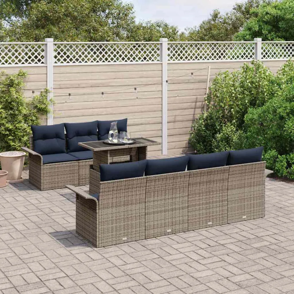 vidaXL Tuin Sofa Set 8 st Grijs poly rattan, foto 3
