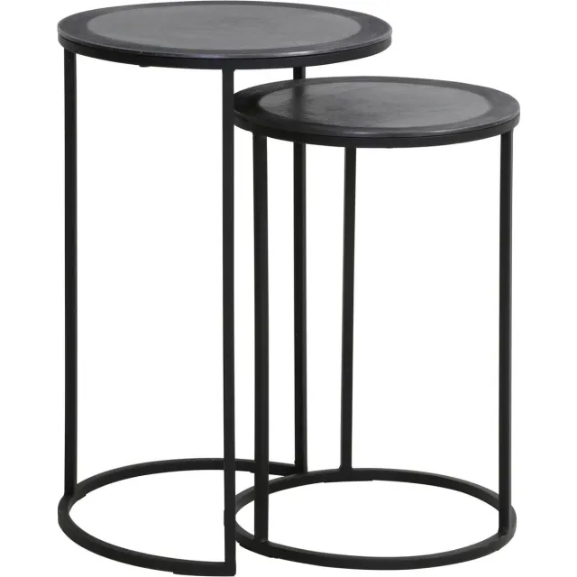 Light & Living Bijzettafel Talca - Antiek Lood Edge - Ø40+Ø35 - Luxe Zwart
