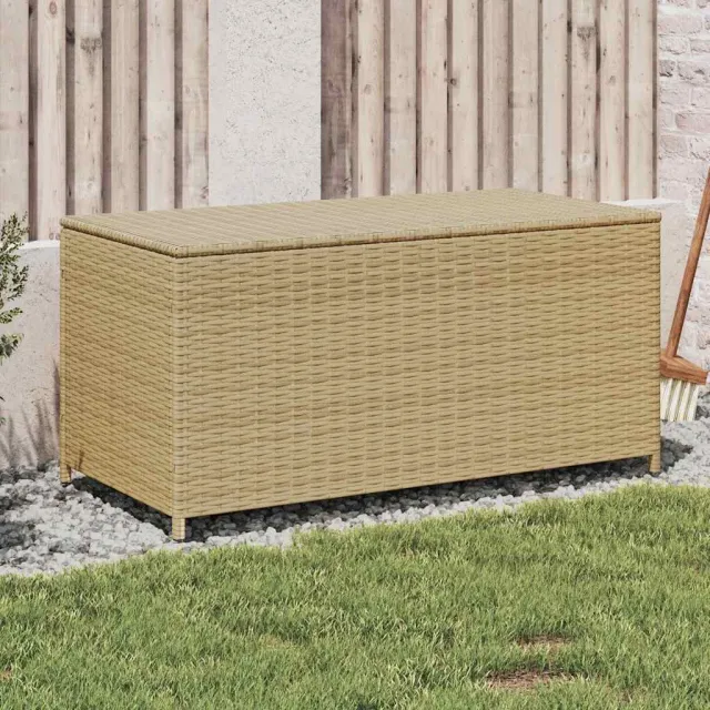 vidaXL Tuinbox met wielen 190 L poly rattan gemengd beige