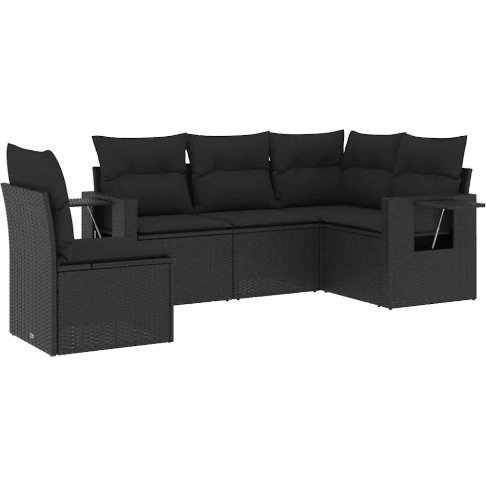 vidaXL 5-delige Loungeset met kussens poly rattan zwart, foto 3