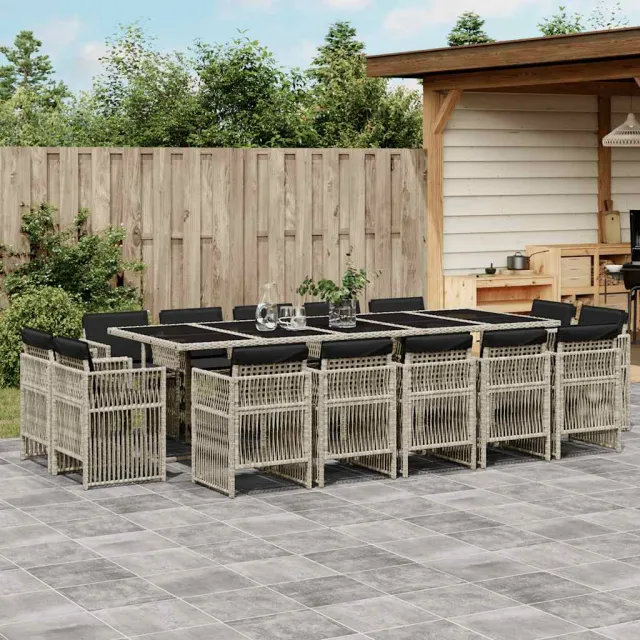 vidaXL 15-delige Tuinset met kussens poly rattan lichtgrijs