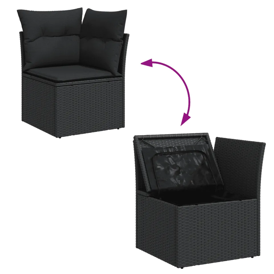 vidaXL 7-delige Loungeset met kussens poly rattan zwart, foto 4