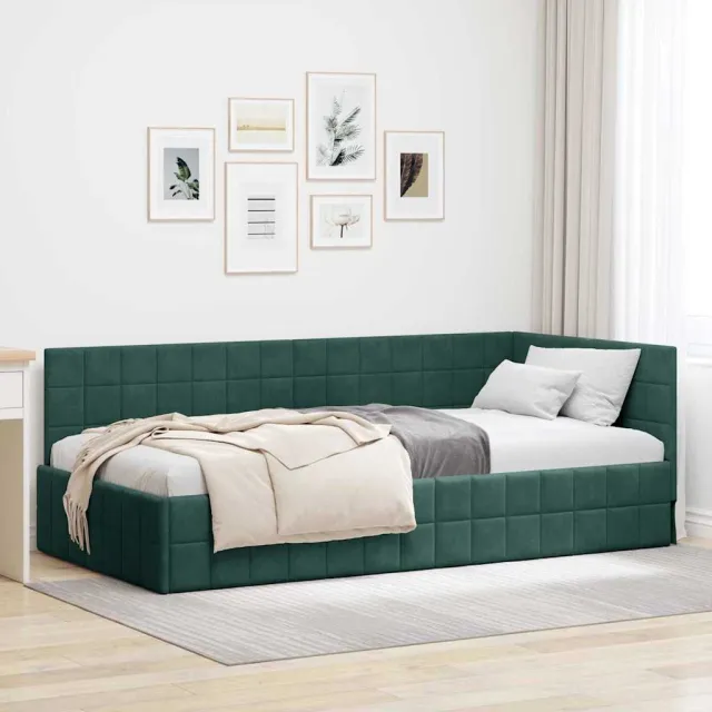 vidaXL Hoekbedframe Donkergroen 90 x 200 cm fluweel