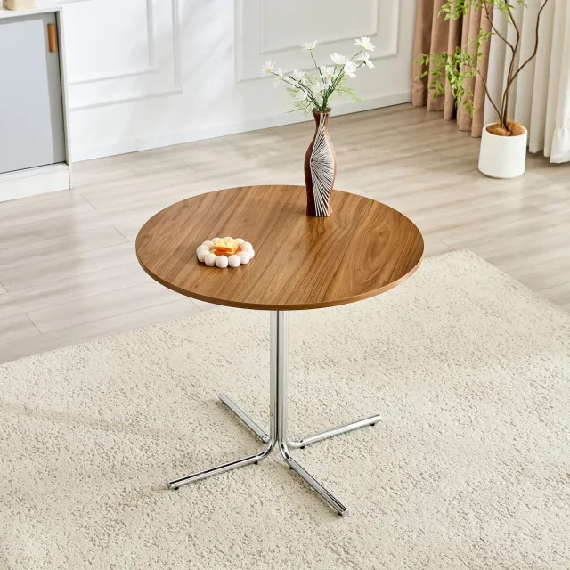 MODENUIT Bijzettafel - Rond Walnoot MDF Blad Met Verchroomd Onderstel - Woonkamer En Bureau - 85 Cm - Zilver Silver