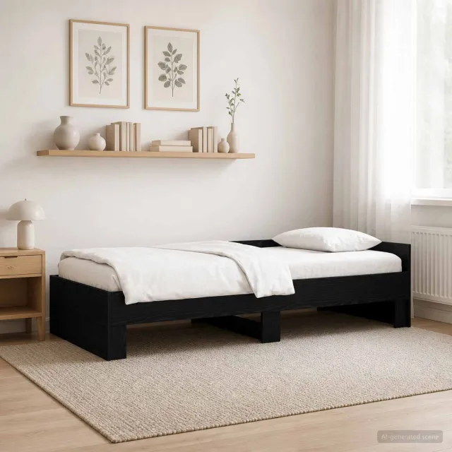 vidaXL Bedframe met Hoofdeinde Zwart eiken 80 x 200 cm Bewerkt hout