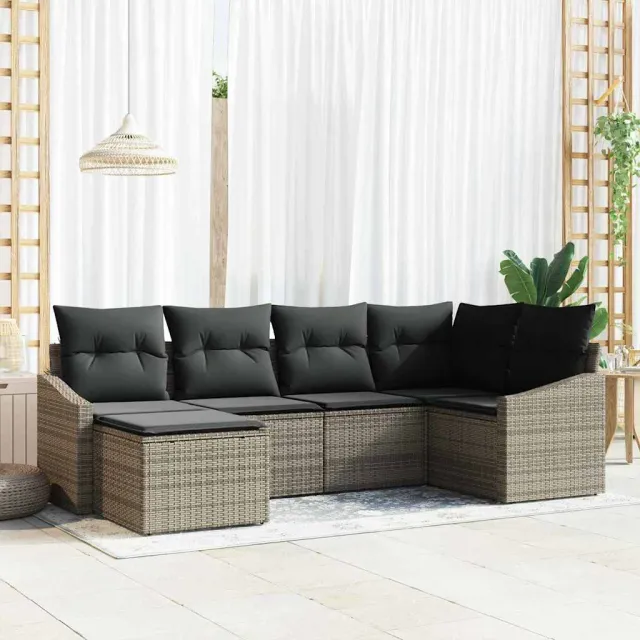 vidaXL Tuin Eetset 6 st Grijs Poly Rattan en Poedergecoat Staal