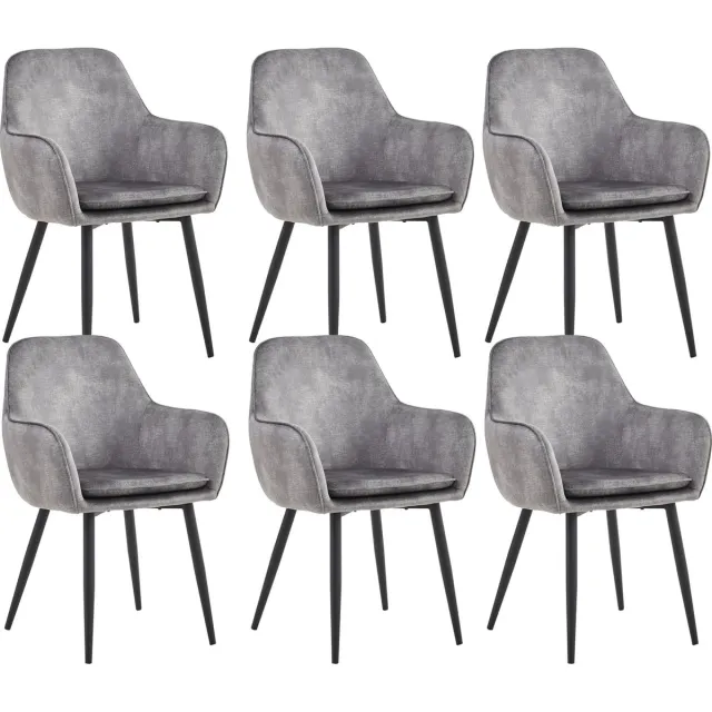 Colenis Levan eetkamerstoel - Set Van 6 - Grijs - Adoré Velvet - Industrieel - Met armleuning