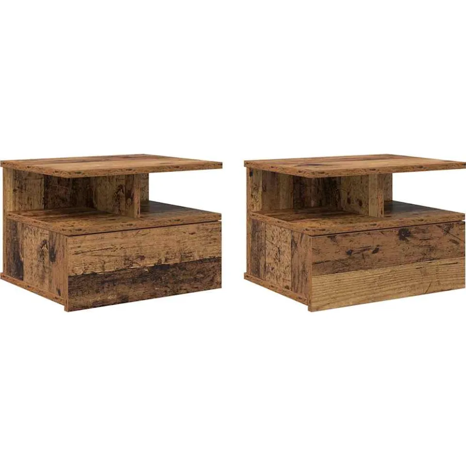 vidaXL Vliegend Nachtkastje 2 st Oudhout 40 x 31 x 28 cm Bewerkt hout bruin, foto 3
