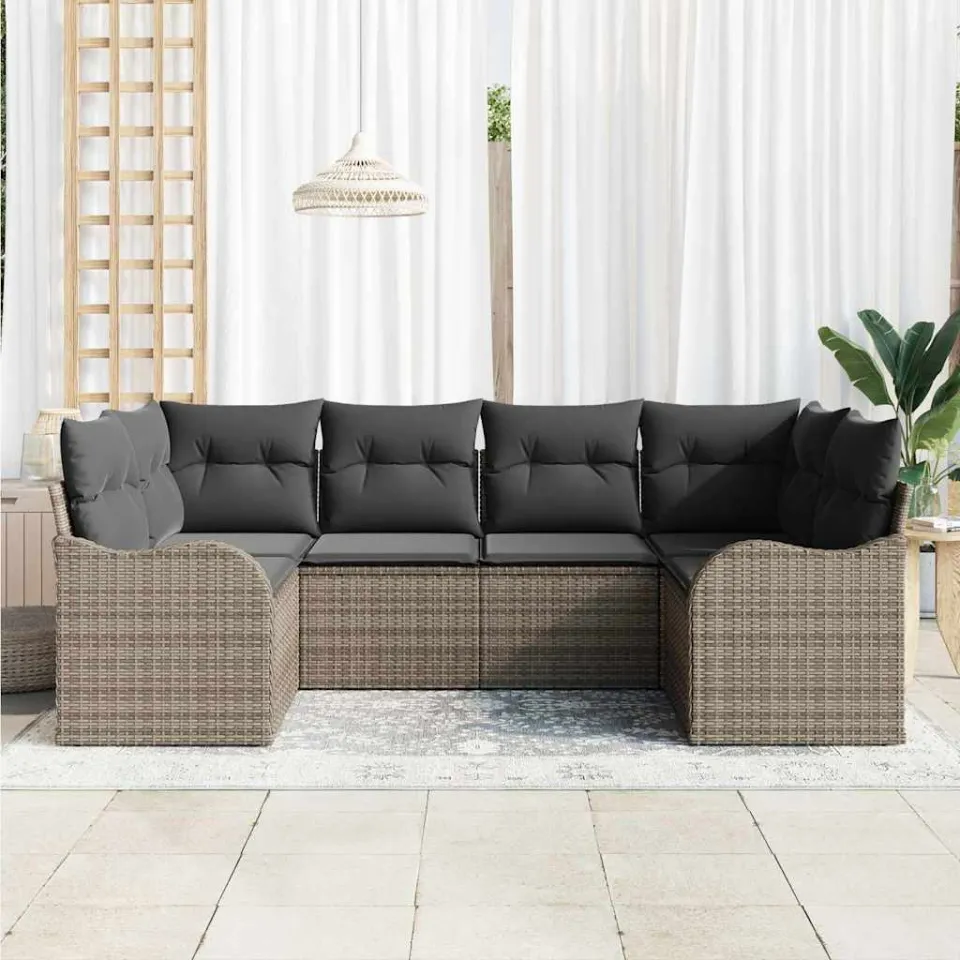 vidaXL Tuin Sofa Set 6 st Grijs Poly riet, foto 3