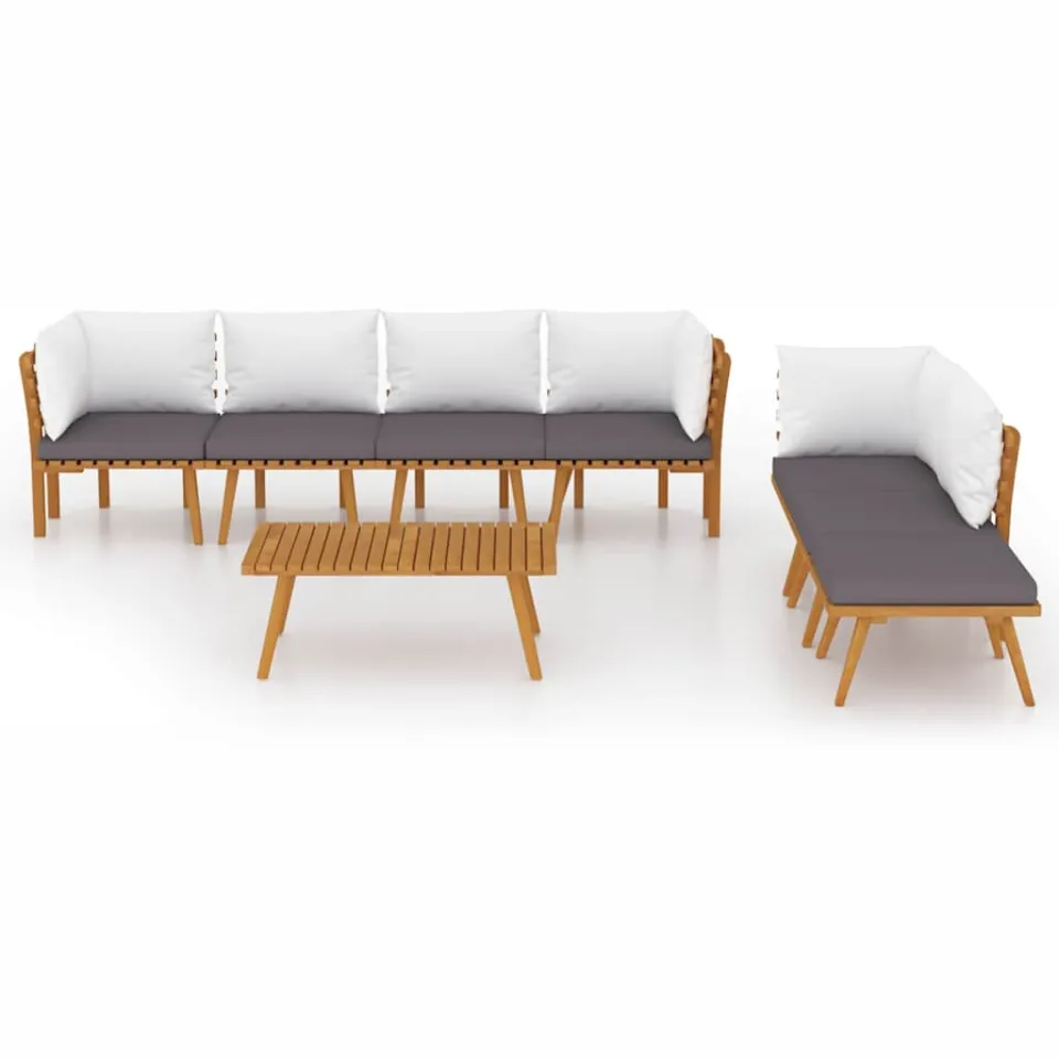vidaXL 8-delige Loungeset met kussens massief acaciahout bruin