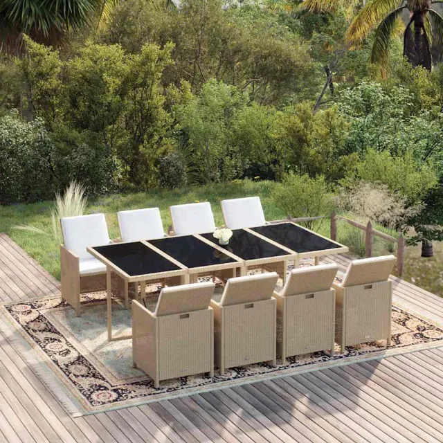 vidaXL 9-delige Tuinset met kussens poly rattan beige, foto 2