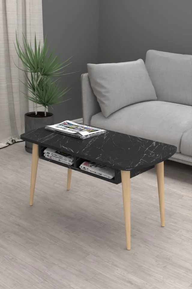 Soof & Tess Soph&Tess Aura Salontafel - Bijzettafel - Koffietafel - Woonkamer tafel - 50 x 90 x 42 cm - Zwart / Bruin - Marmeren Look
