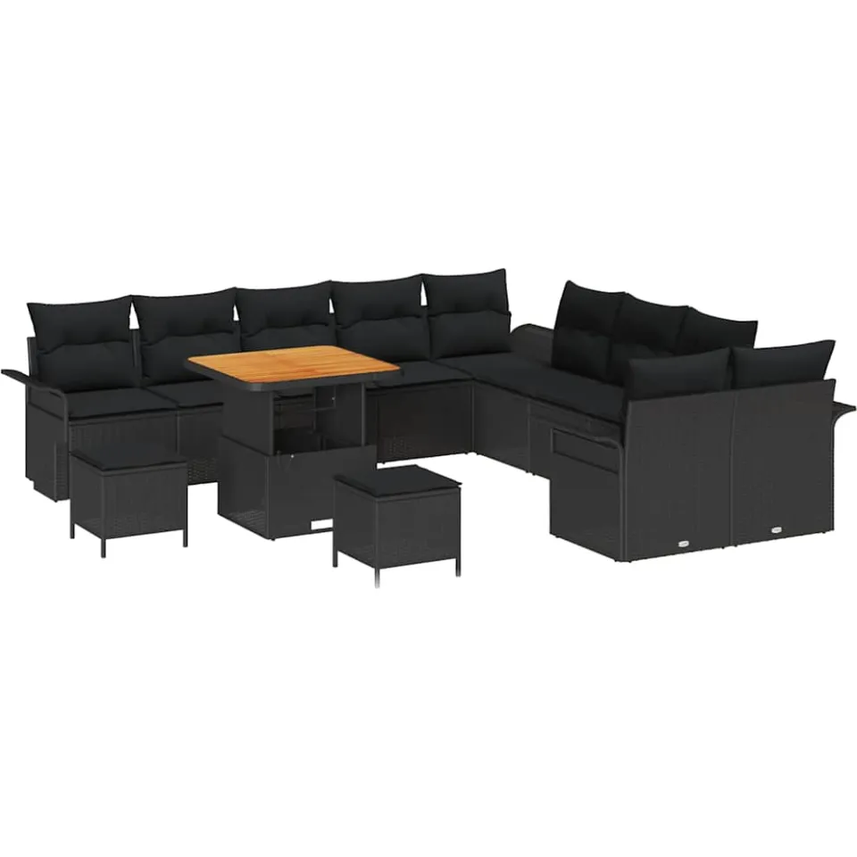 vidaXL Tuinbankenset 13 st Zwart poly rattan