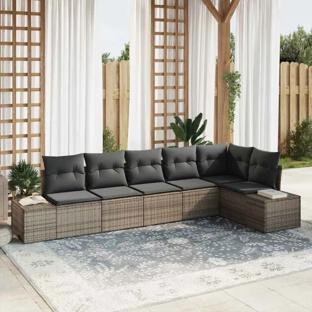 vidaXL Tuinbankenset 6 st Grijs poly rattan, foto 2