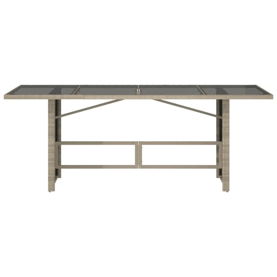 vidaXL Tuintafel met glazen blad 190x80x74 cm poly rattan lichtgrijs grijs, foto 4