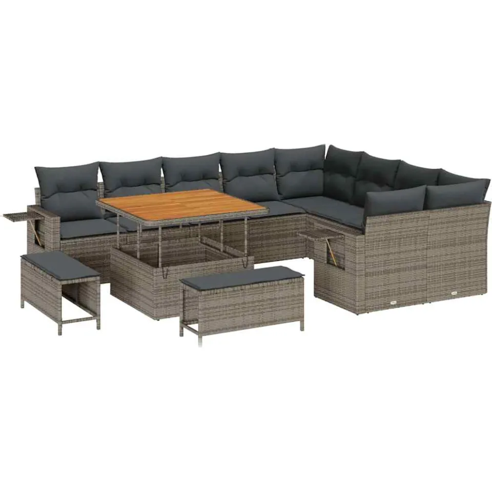 vidaXL Tuinbankenset 12 st Grijs poly rattan, foto 4
