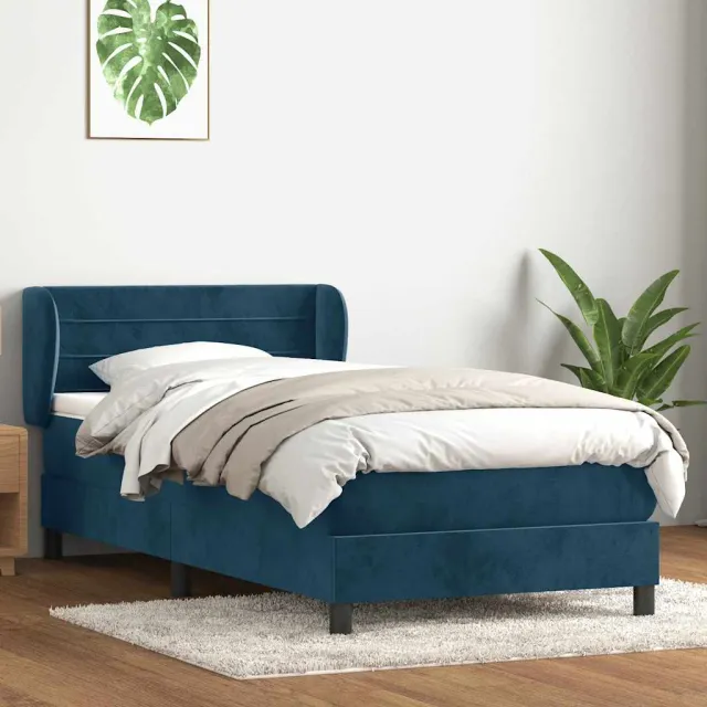 vidaXL Boxspring met matras fluweel donkerblauw 80x220 cm blauw