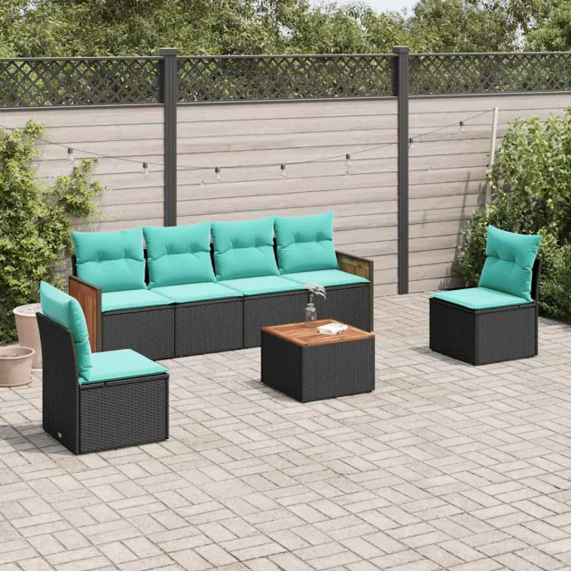 vidaXL 7-delige tuinbankset met kussens van zwart polyrotan, foto 2