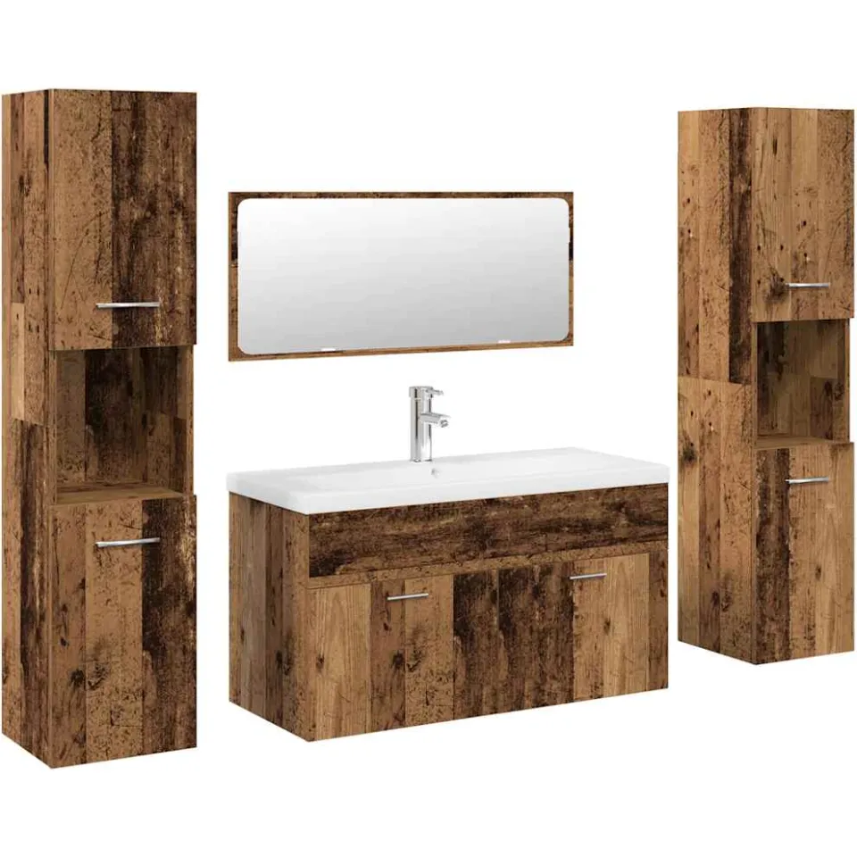 vidaXL 5-delige Badkamermeubelset bewerkt hout oud houtkleurig bruin, foto 3