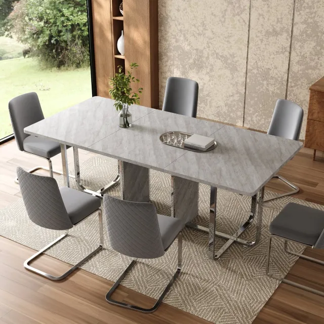 REDOM Eettafel - Rechthoekig - Modern - MDF En Metaal - Grijs - 180 X 80 Cm
