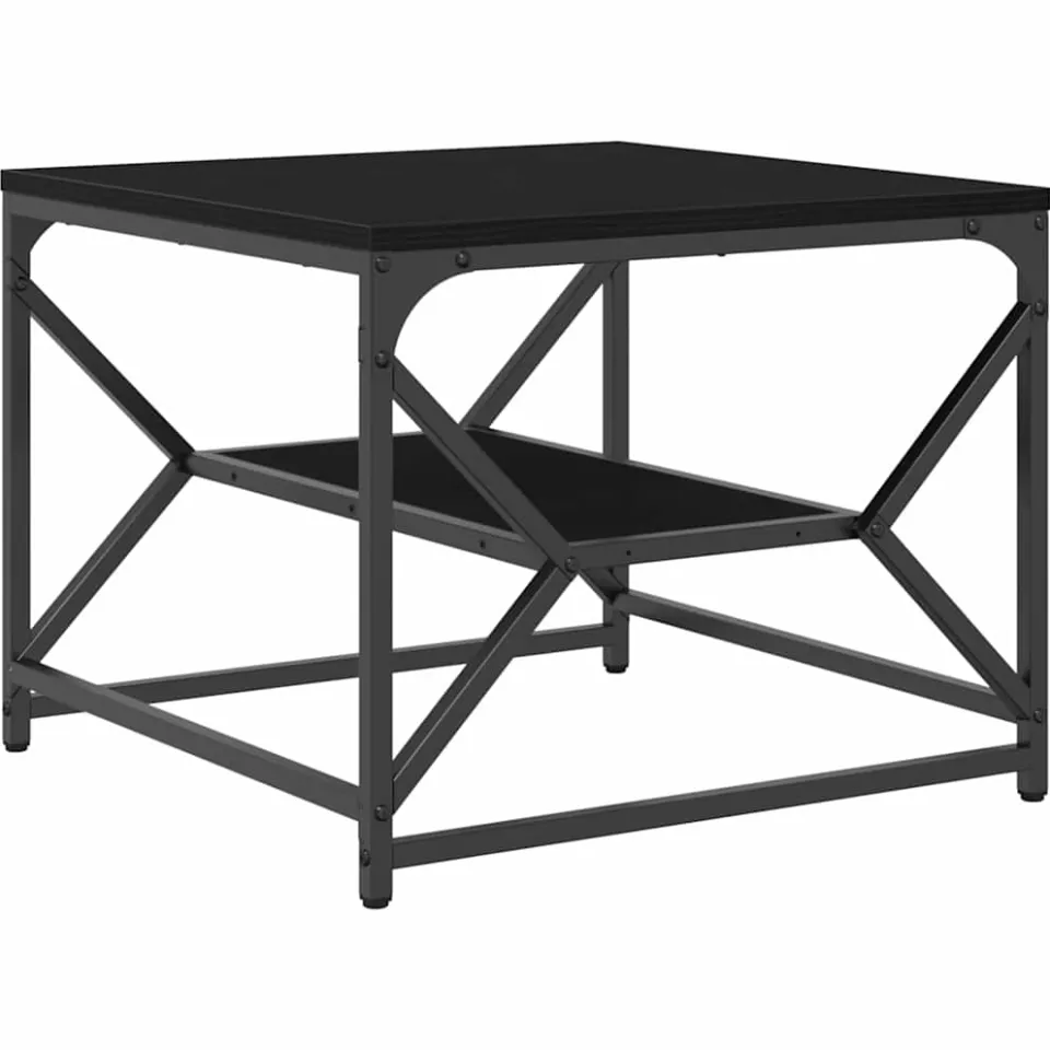 vidaXL Salontafel Zwart Eiken 51 x 50 x 40 cm Engineered hout en staal, foto 3