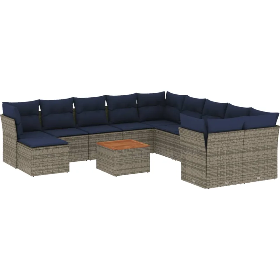 vidaXL 12-delige tuinbankset met kussens, grijs polyrotan, foto 3