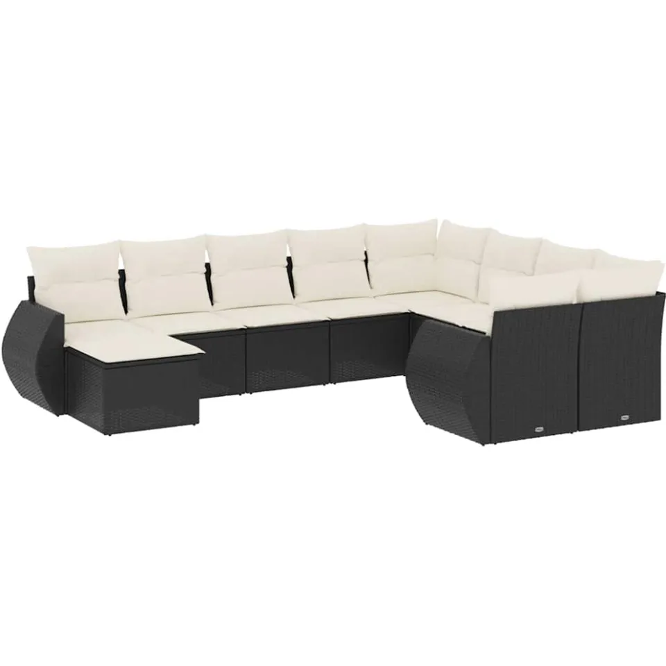 vidaXL Patio Sofa Set 9-zits Zwart en Crème