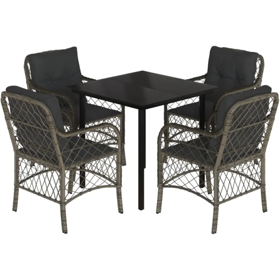 vidaXL 5-delige Tuinset met kussens poly rattan grijs, foto 3