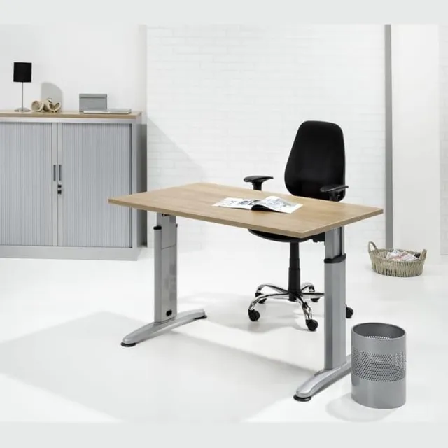 ABC Kantoormeubelen Hoogte verstelbaar bureau T- Poot Work breed 160CM diep 80CM bladkleur Kersen framekleur Aluminium (RAL9006) aluminium (ral9006)/kersen