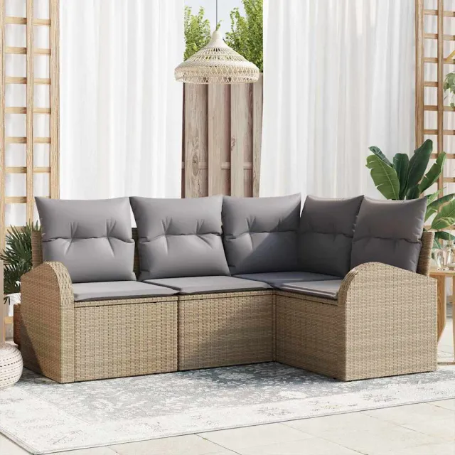 vidaXL Tuin Sofa Set Beige poly rattan, foto 2