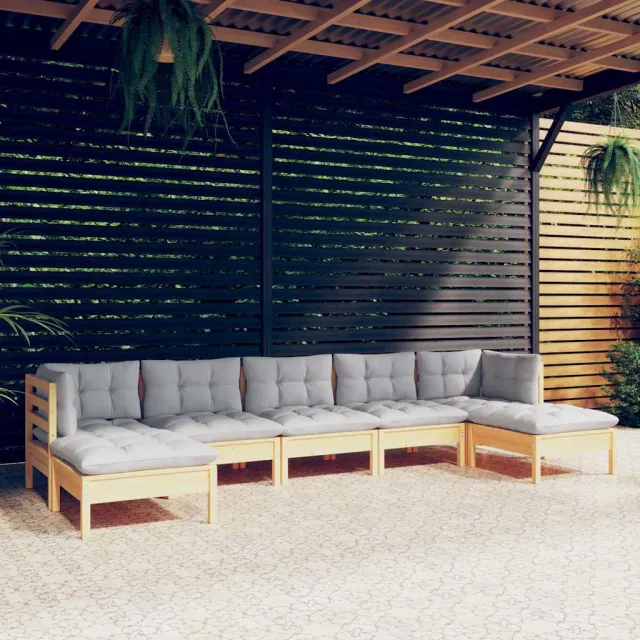vidaXL 7-delige Loungeset met grijze kussens grenenhout grijs, foto 2