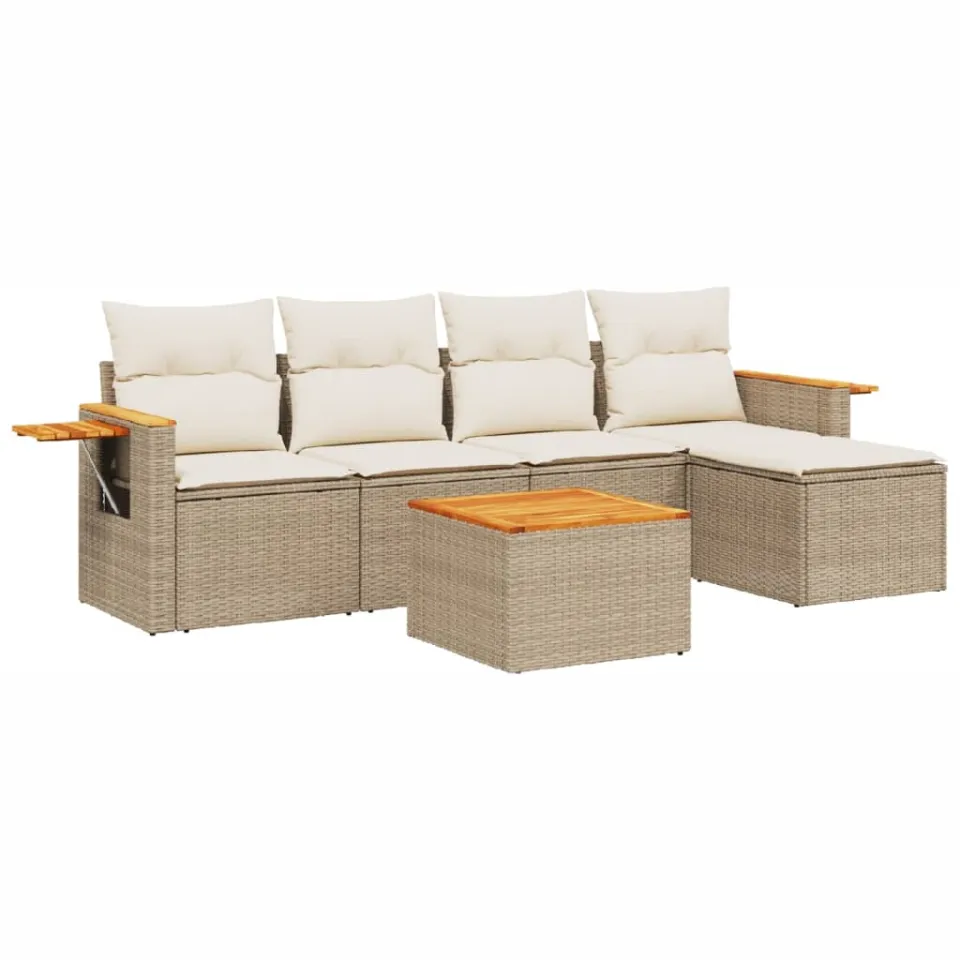 vidaXL 6-delige Loungeset met kussens poly rattan beige, foto 3
