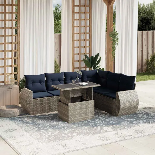 vidaXL 7-delige tuinbankset met kussens, grijs polyrotan, foto 2