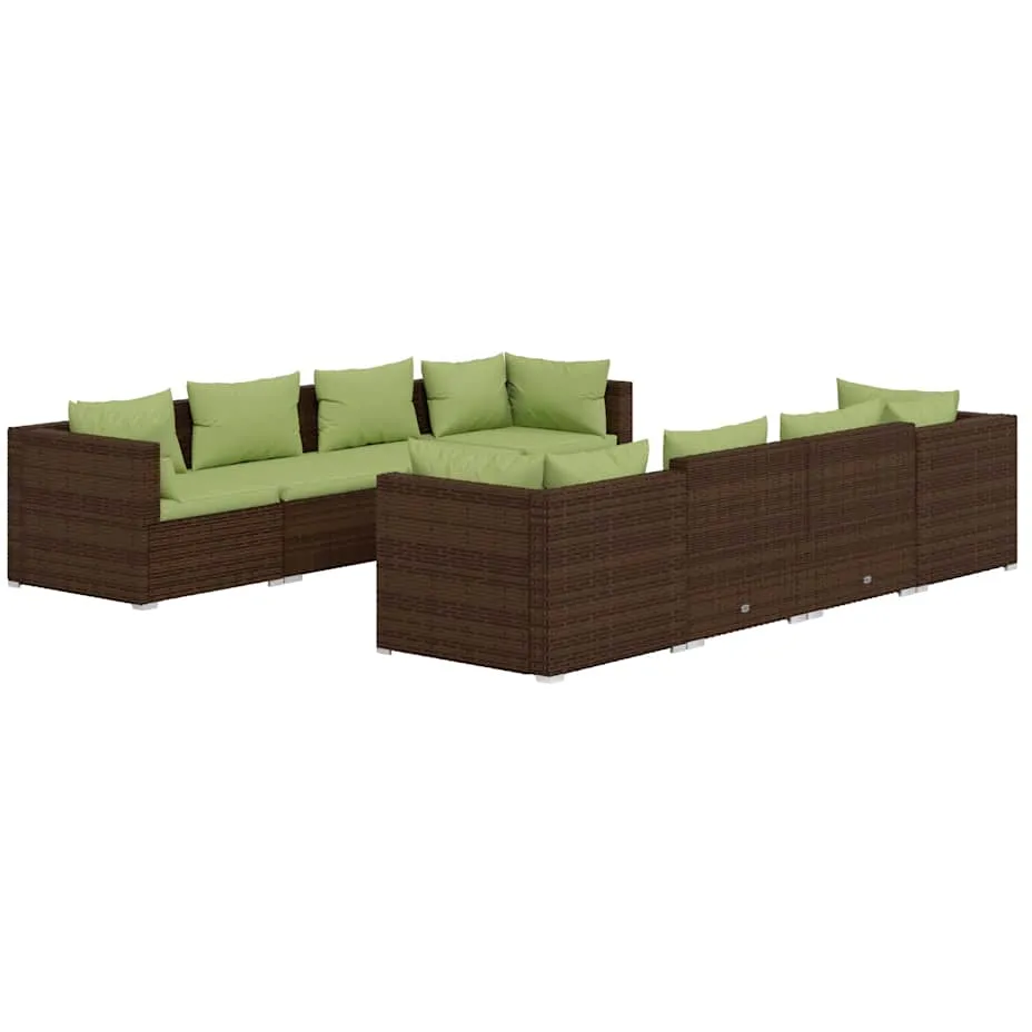 vidaXL 9-delige Loungeset met kussens poly rattan bruin, foto 3