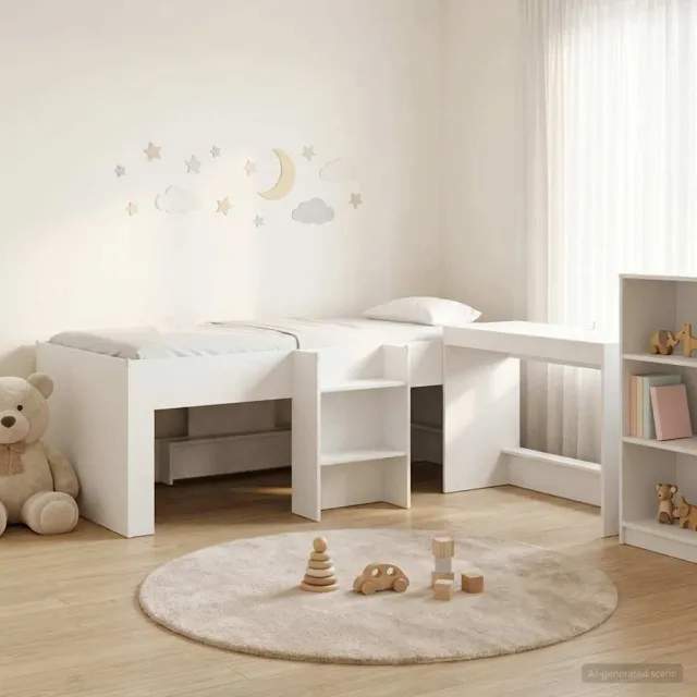 vidaXL Hoge Bed Frame met Bureau voor Kinderen 2 st Wit Bewerkt hout