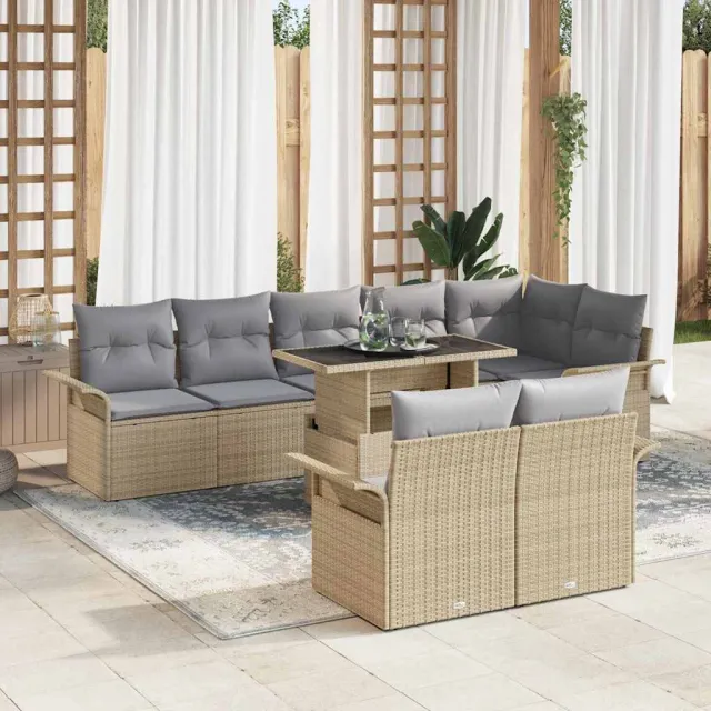 vidaXL Tuin Sofa Set 9 st Beige Poly riet, foto 2